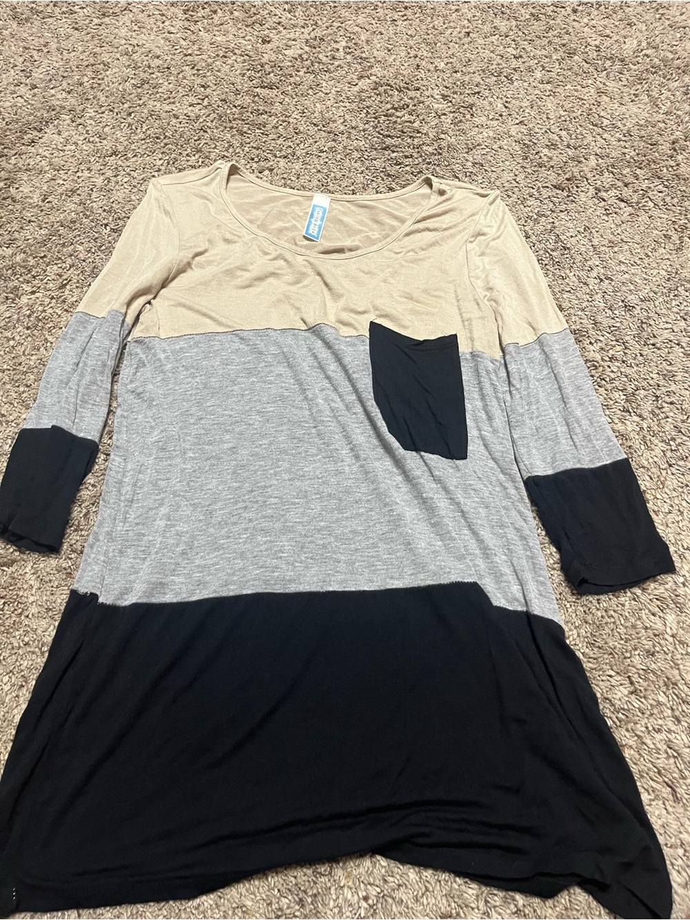 Ashley Blue Beige Gray Black Colorblock Pocket Tunic